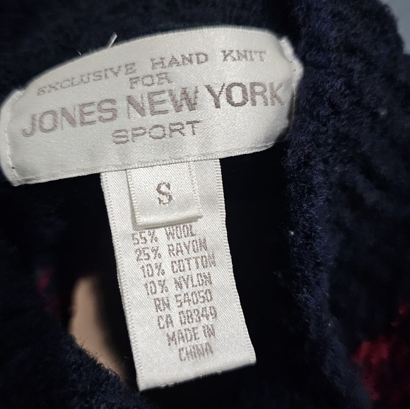 Vintage JONES NEW YORK Red Plaid Chenille Wool Blend Knit Oversized Sweater S - Picture 7 of 7